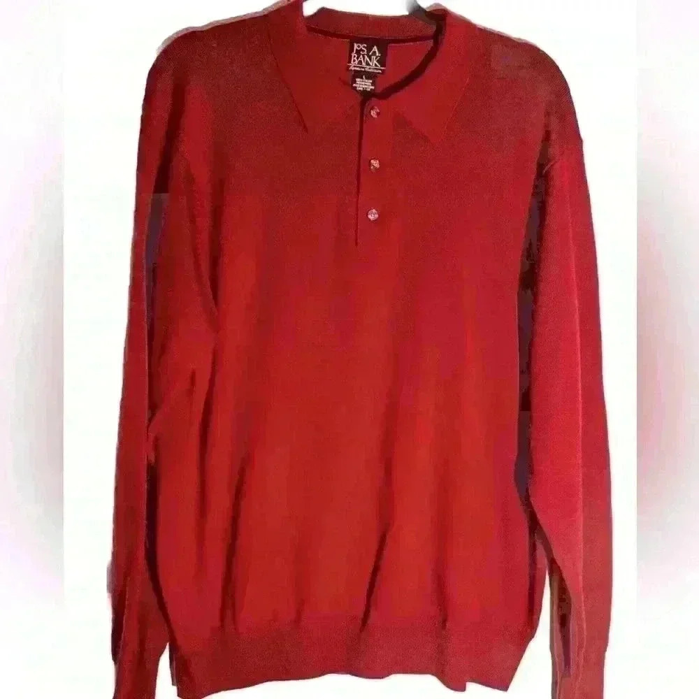 Jos A Bank Signature Collection Red 100% Italian Merino Wool Shirt Size L - Picture 2 of 6